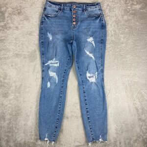 M Jeans by Maurices Womens Size M Short High Rise Distressed Button‎ Fly Skinny
